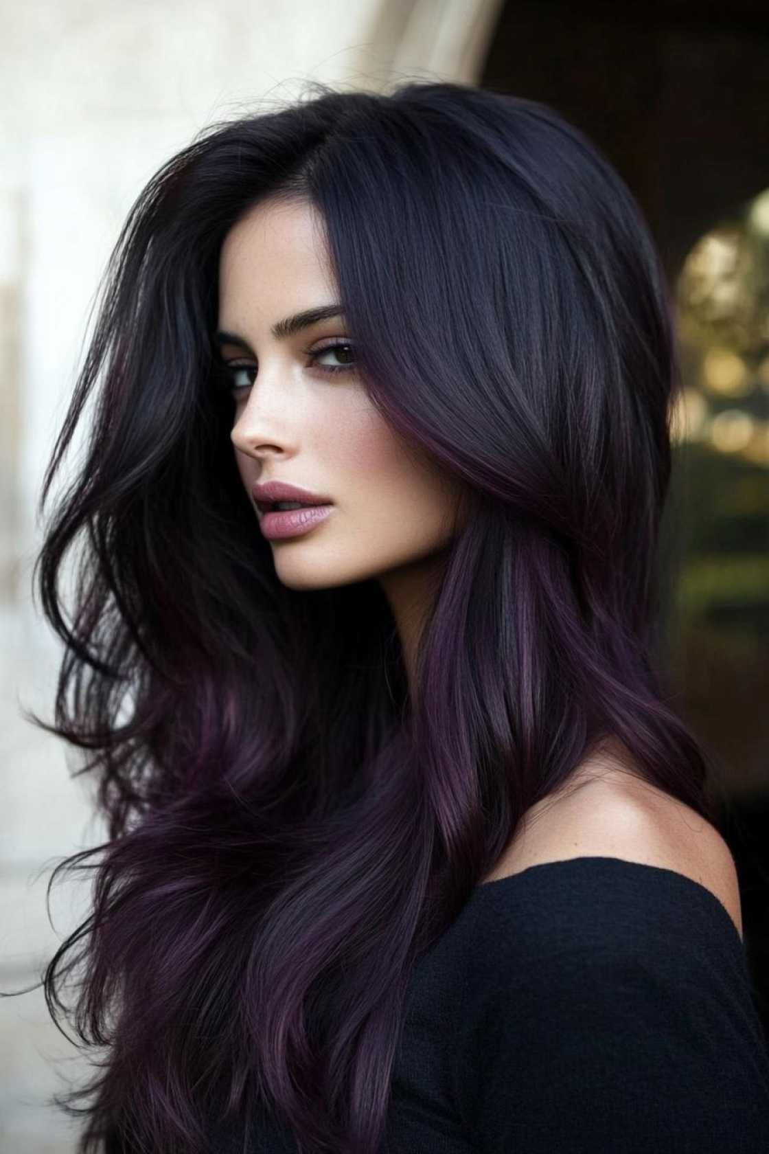 12+ Dark Hair with Highlights That Add Depth Without Harsh Contrast - 7. Rich Plum Highlights on Black Hair