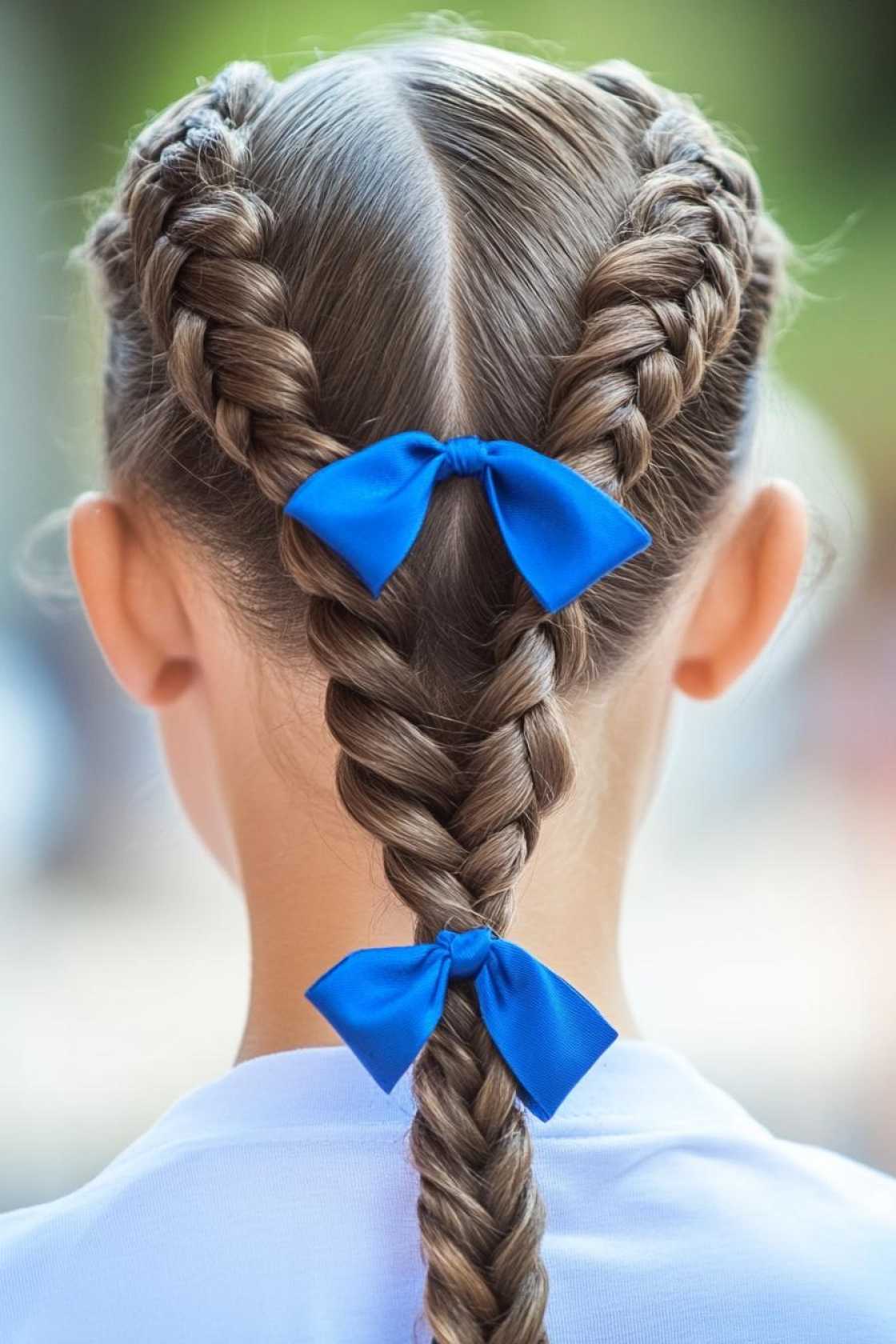 13+ Cheer Competition Hairstyles with Bows Braids and High Ponytails - 11. Twin Braids with Mini Bow Accents