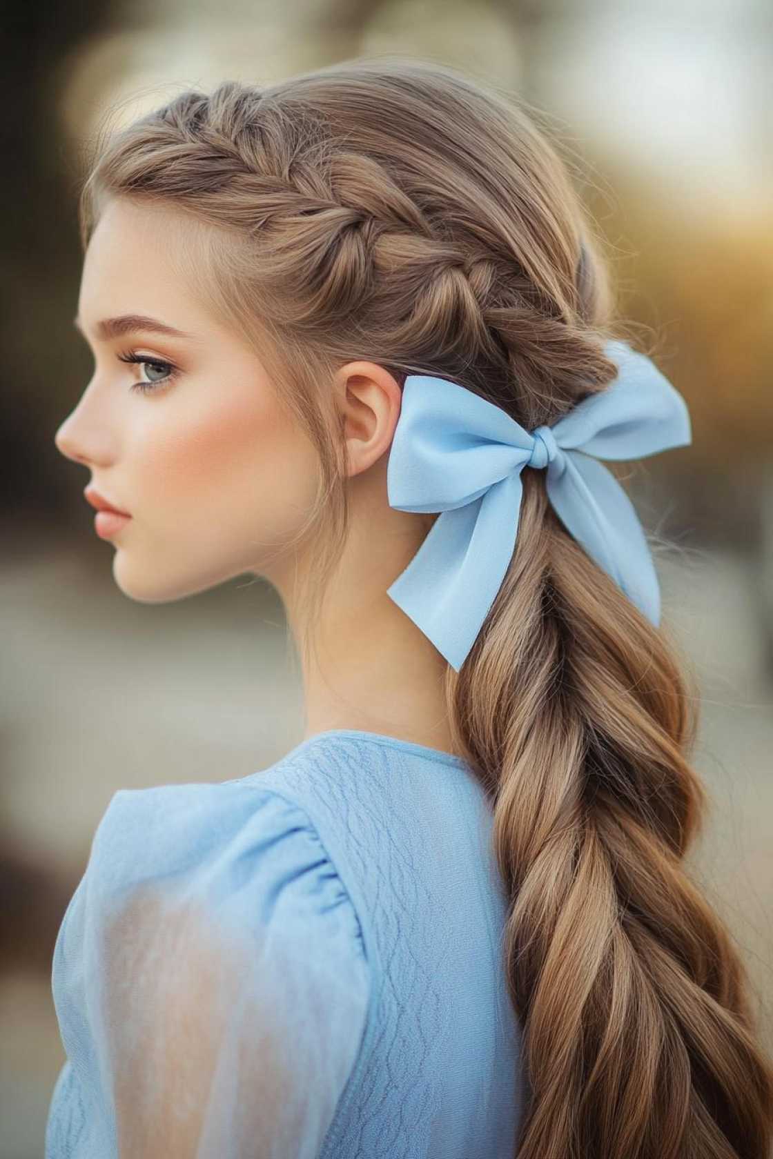 13+ Cheer Competition Hairstyles with Bows Braids and High Ponytails - 8. Crown Braid with Ponytail and Bow