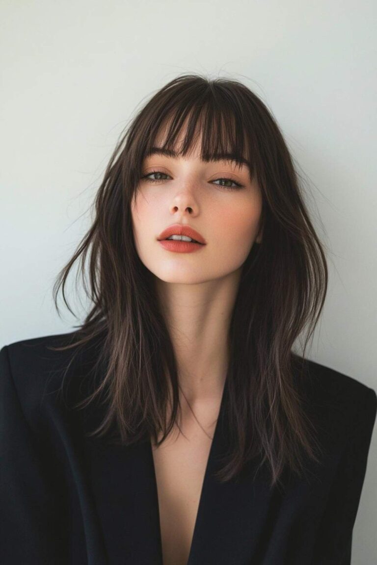 14+ Long Curtain Bangs Hairstyles Styled with Blowout Volume