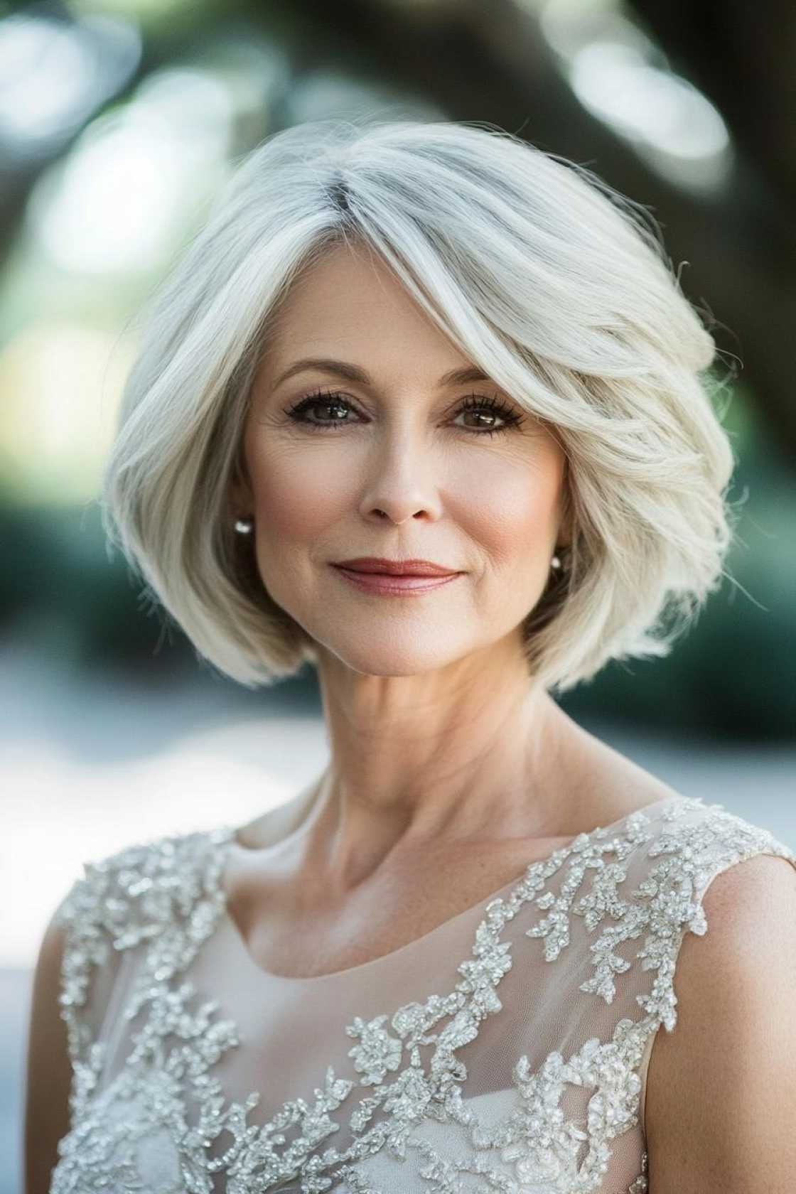 13+ Mother of the Bride Hairstyles That Feel Elegant Timeless and Modern - The Textured Bob with a Side Part