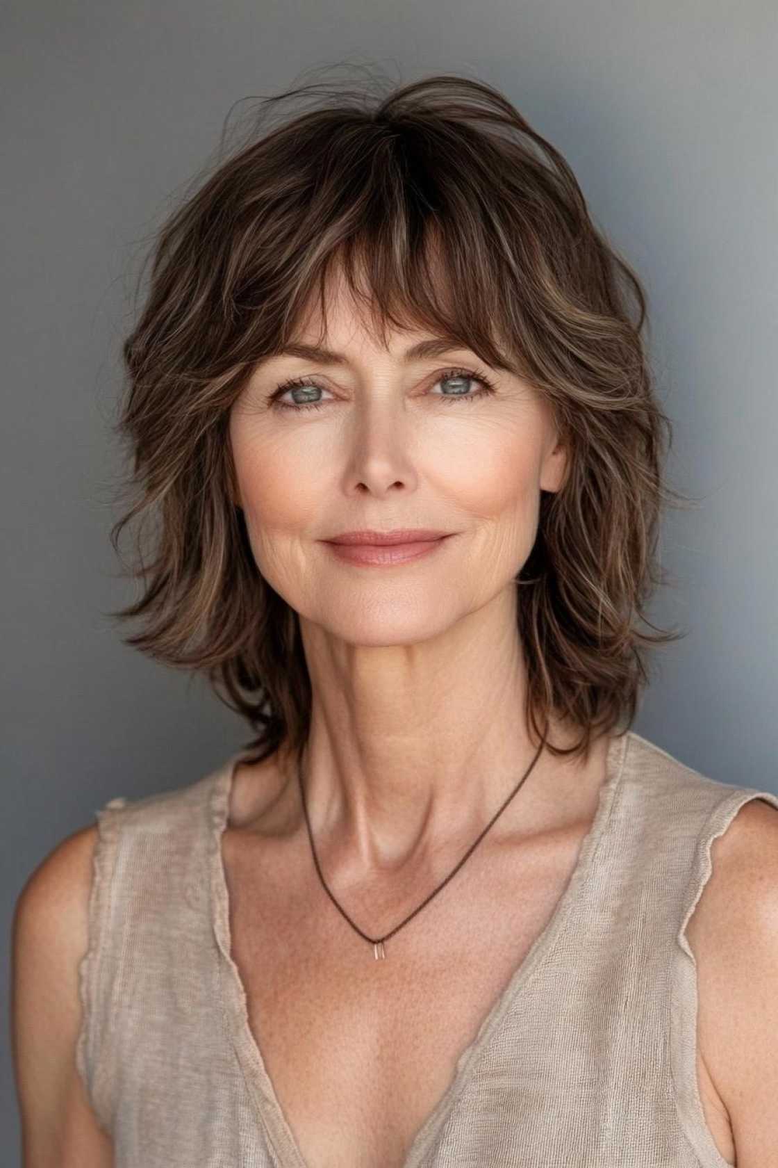 13+ Shag Haircuts for Women Over 50 with Airy Layers and Texture - 3. The Shag with Wispy Bangs