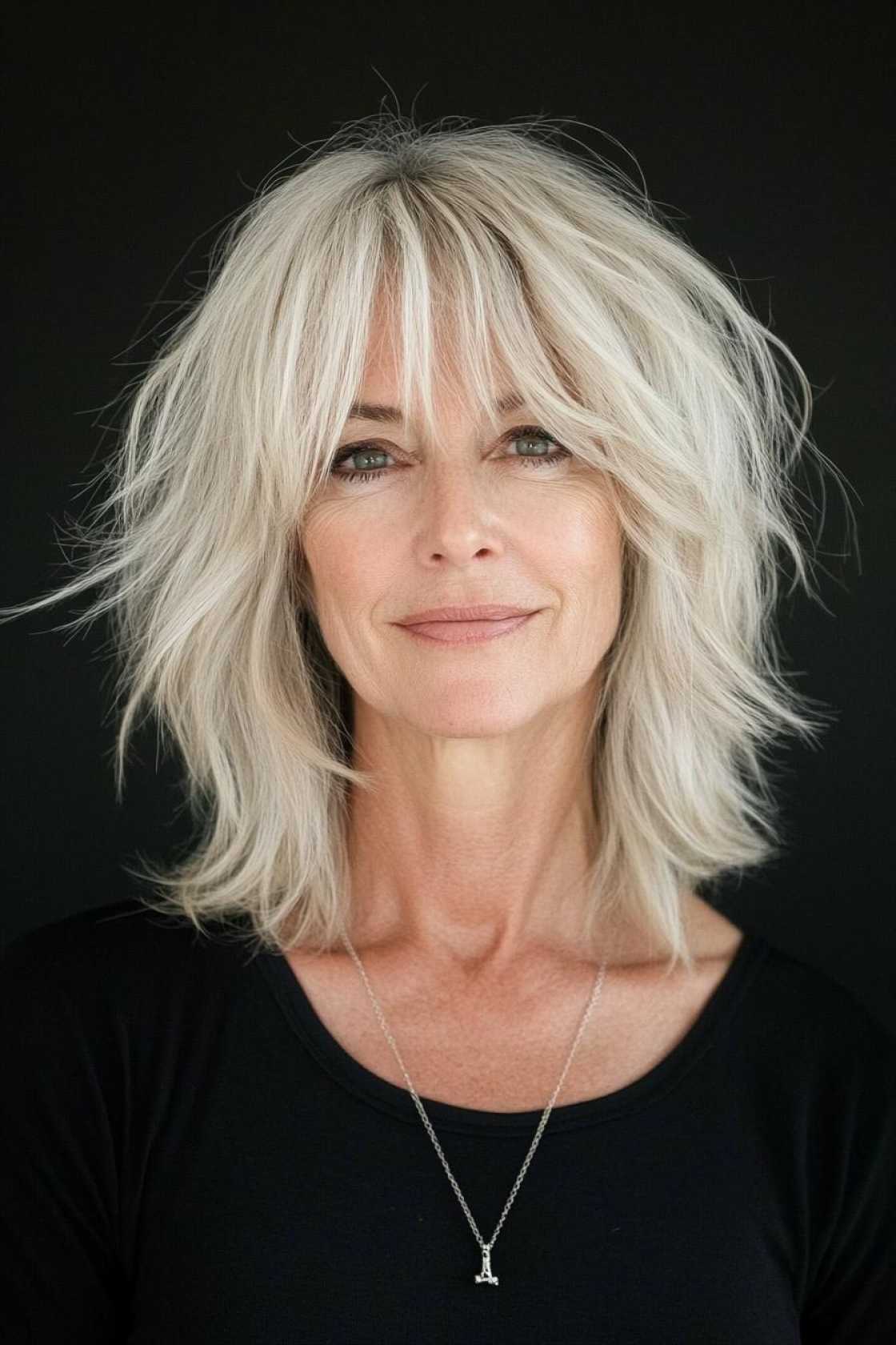 13+ Shag Haircuts for Women Over 50 with Airy Layers and Texture - 12. The Tousled Shag with Piecey Bangs